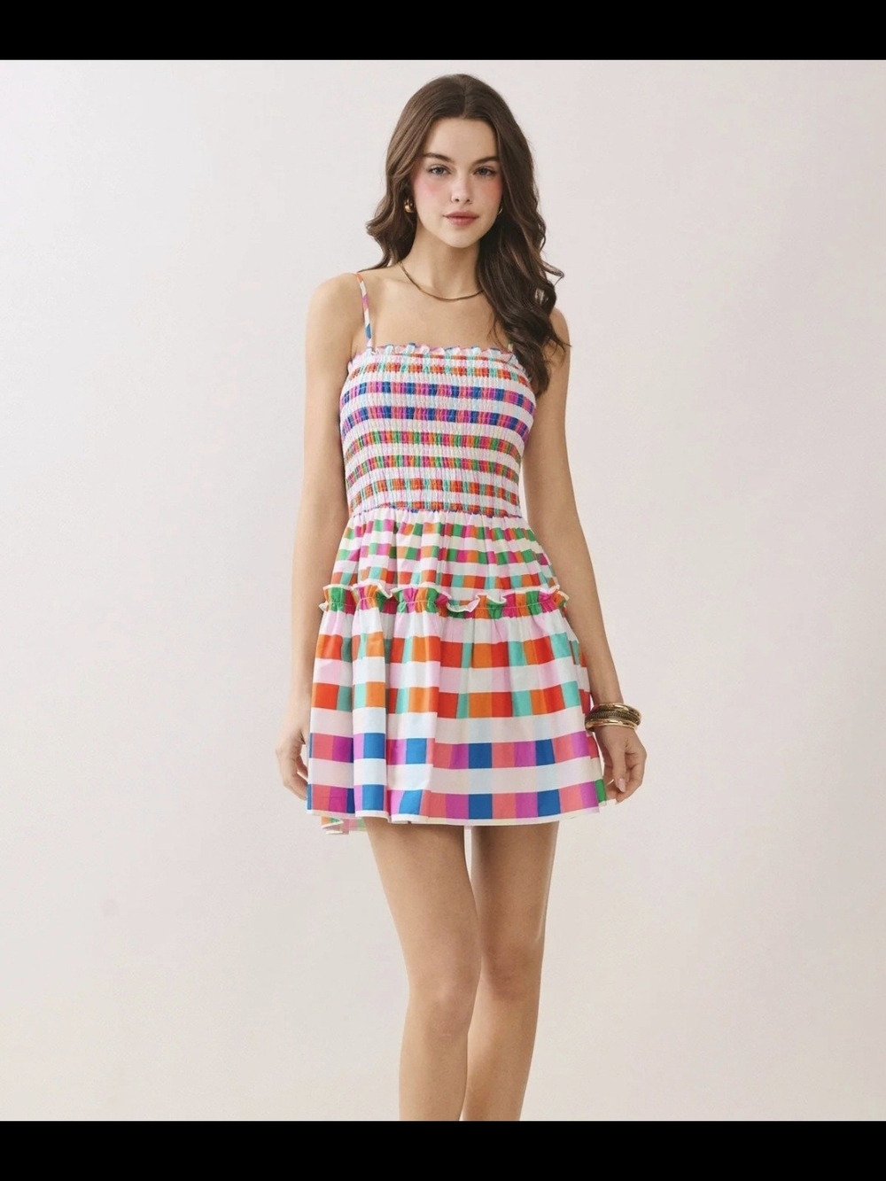TCEC Multicolor Checked Smocked Mini Dress
